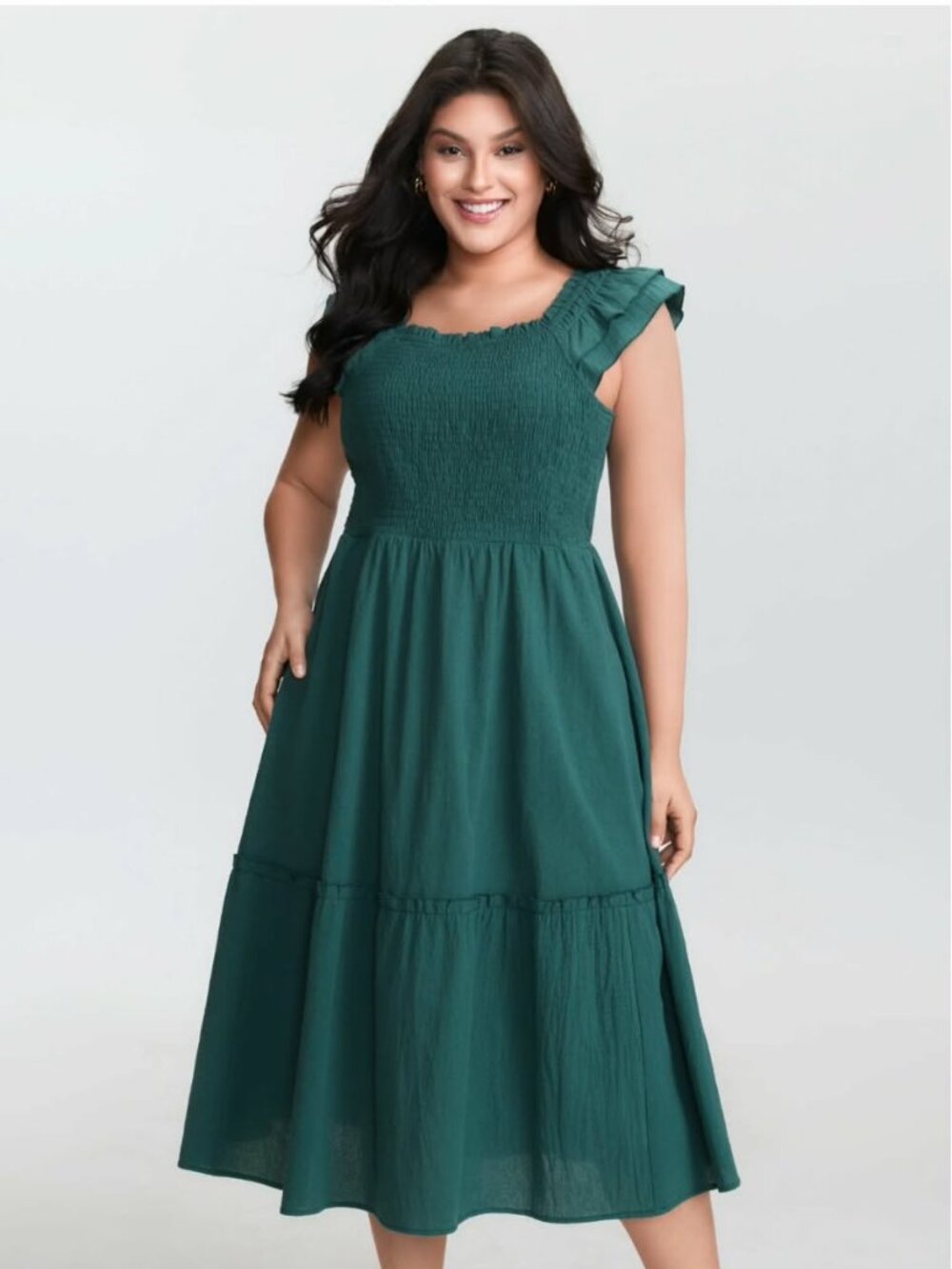Pure Cotton Shirred Bodice Midi Dress